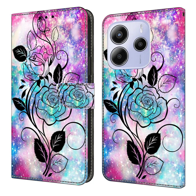 For Xiaomi Redmi Note 14 5G Wallet Case Pattern Printing PU Leather Flip Stand Phone Cover - Pen Drawing Rose