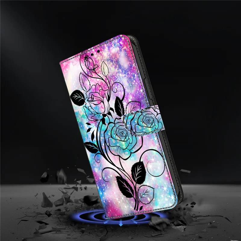 For Xiaomi Redmi Note 14 5G Wallet Case Pattern Printing PU Leather Flip Stand Phone Cover - Pen Drawing Rose