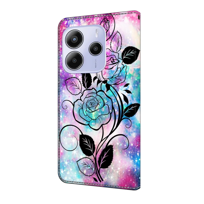 For Xiaomi Redmi Note 14 5G Wallet Case Pattern Printing PU Leather Flip Stand Phone Cover - Pen Drawing Rose