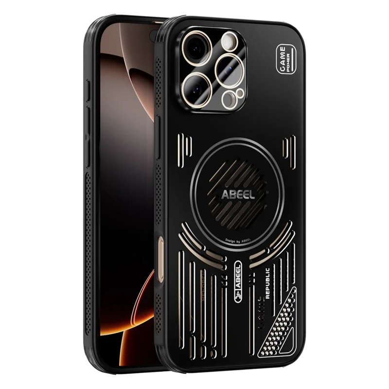 ABEEL For iPhone 16 Pro Max Magnetic Case Aluminium Alloy + PC + TPU Hollow Heat Dissipation Phone Cover - Black