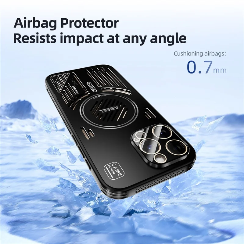 ABEEL For iPhone 16 Pro Max Magnetic Case Aluminium Alloy + PC + TPU Hollow Heat Dissipation Phone Cover - Black