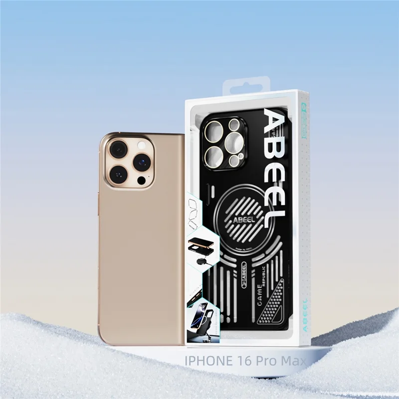 ABEEL For iPhone 16 Pro Max Magnetic Case Aluminium Alloy + PC + TPU Hollow Heat Dissipation Phone Cover - Black