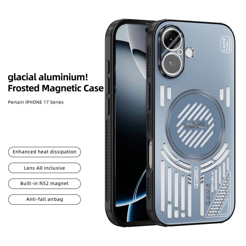 ABEEL для iPhone 17 магнитный чехол из алюминиевого сплава + ПК + TPU с полой системой теплоотвода - Синий