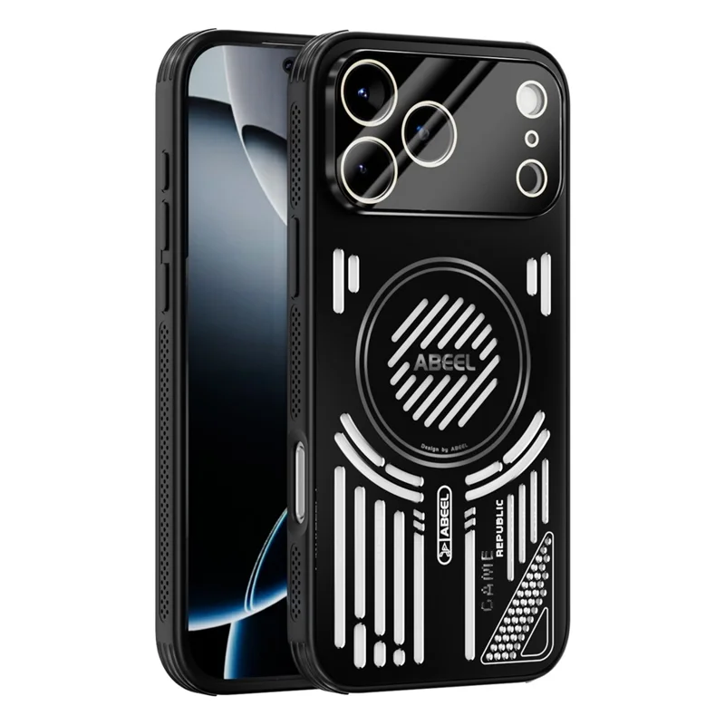 ABEEL For iPhone 17 Pro Magnetic Case Aluminium Alloy + PC + TPU Hollow Heat Dissipation Phone Cover - Black