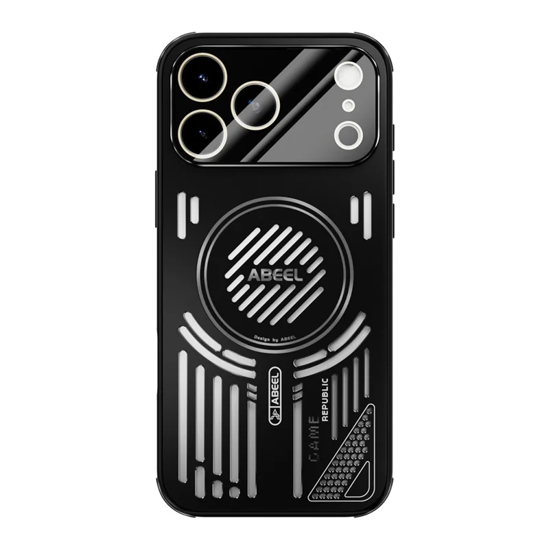 ABEEL For iPhone 17 Pro Magnetic Case Aluminium Alloy + PC + TPU Hollow Heat Dissipation Phone Cover - Black