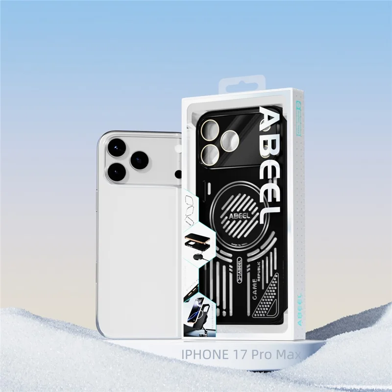 ABEEL For iPhone 17 Pro Max Magnetic Case Aluminium Alloy + PC + TPU Hollow Heat Dissipation Phone Cover - Black