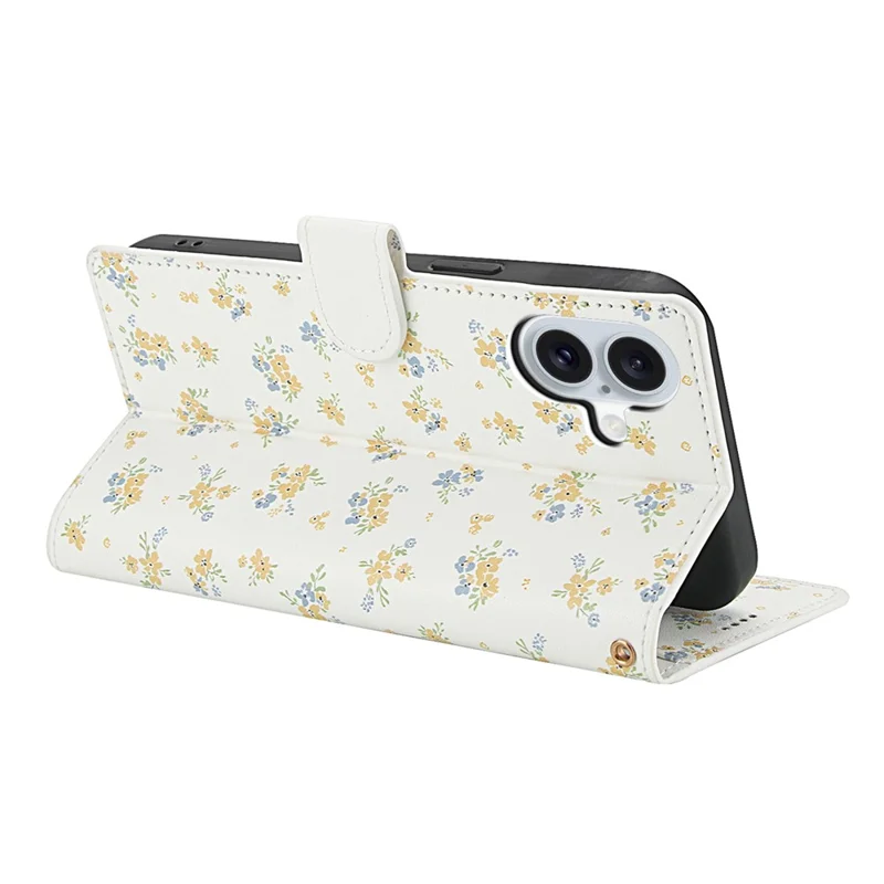 Étui portefeuille pour iPhone 17 avec design floral en losange, housse de téléphone en cuir avec lanière - A5
