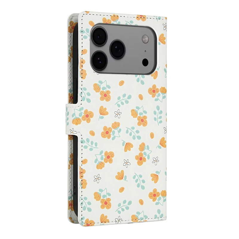 Funda tipo cartera para iPhone 17 Pro con diseño floral romboidal de cuero y correa - A3