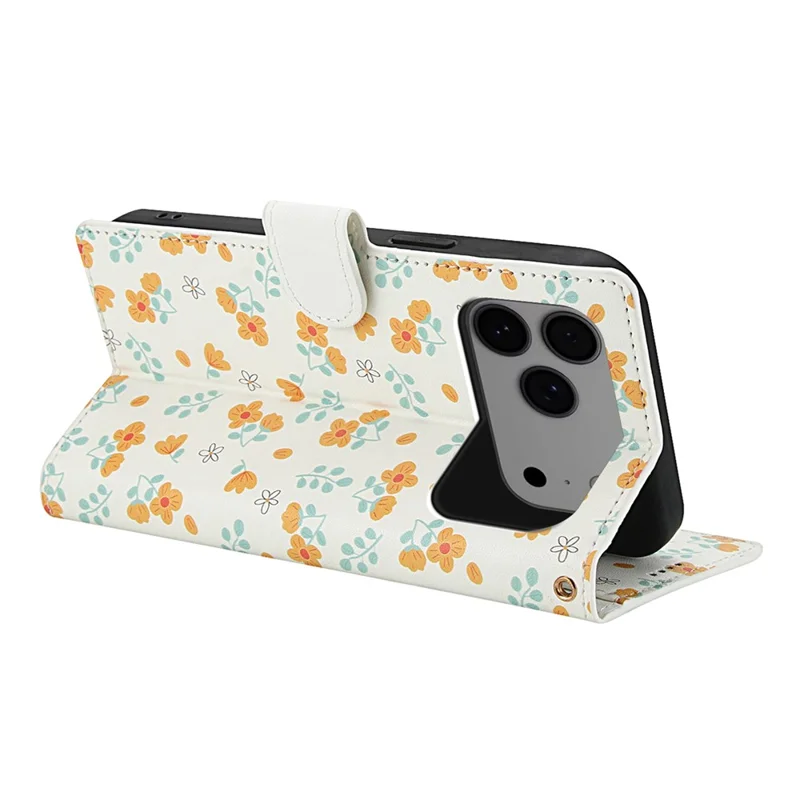 Funda tipo cartera para iPhone 17 Pro con diseño floral romboidal de cuero y correa - A3