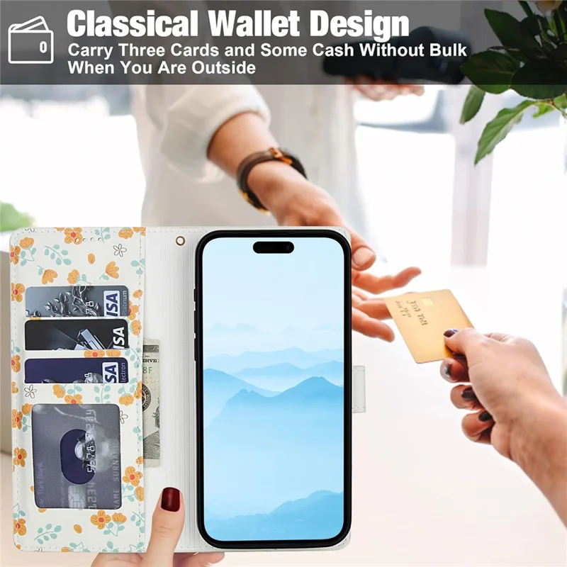 Funda tipo cartera para iPhone 17 Pro con diseño floral romboidal de cuero y correa - A3