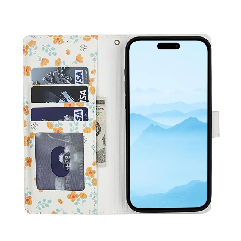 For iPhone 18 Pro Max / 17 Pro Max Wallet Case Rhombic Floral Design Leather Flip Phone Cover with Strap - A3