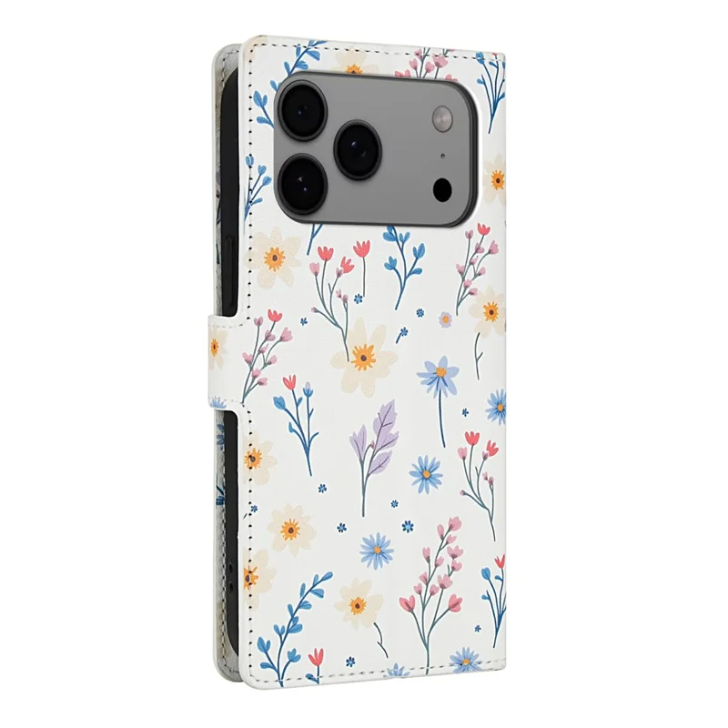 For iPhone 17 Pro Max Wallet Case Rhombic Floral Design Leather Flip Phone Cover with Strap - A2