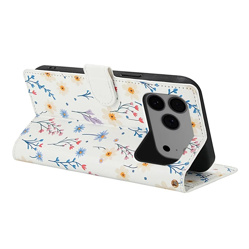 For iPhone 17 Pro Max Wallet Case Rhombic Floral Design Leather Flip Phone Cover with Strap - A2