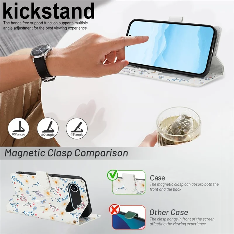 For iPhone Air Wallet Case Rhombic Floral Design Leather Flip Phone Cover with Strap - A2