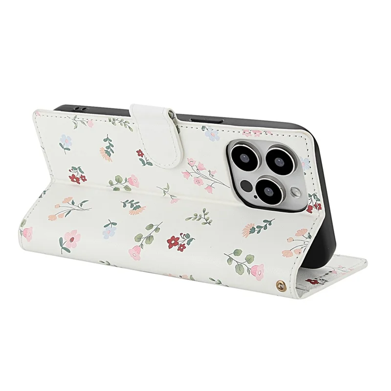 For iPhone 16 Pro Max Wallet Case Rhombic Floral Design Leather Flip Phone Cover with Strap - A1