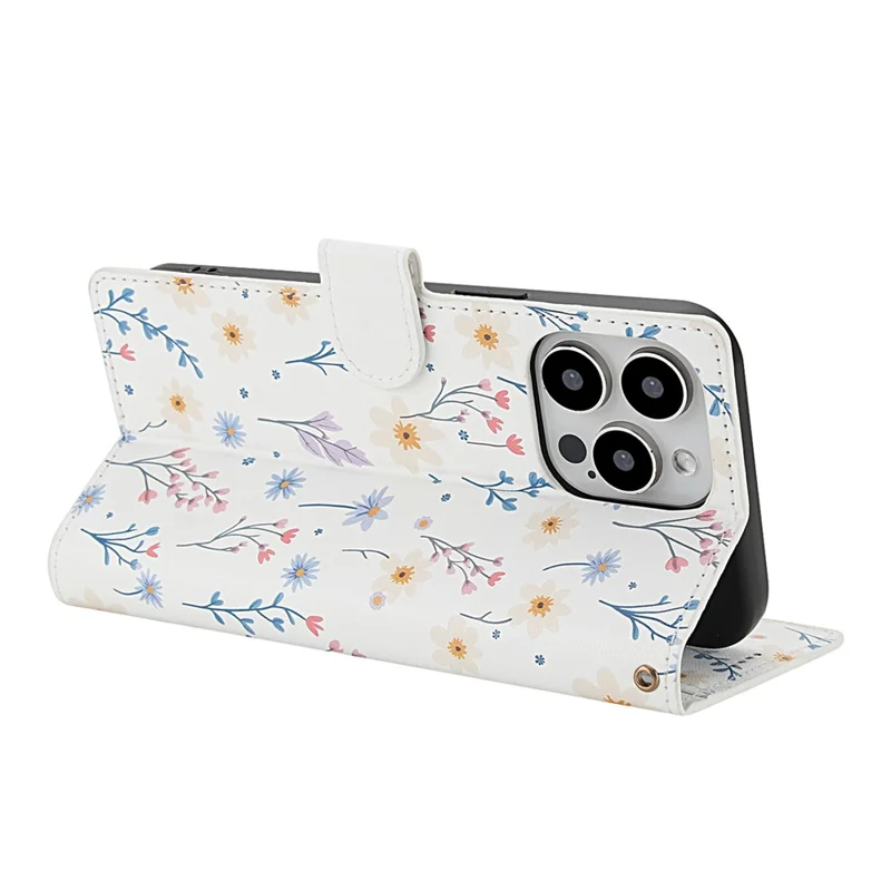 For iPhone 16 Pro Max Wallet Case Rhombic Floral Design Leather Flip Phone Cover with Strap - A2