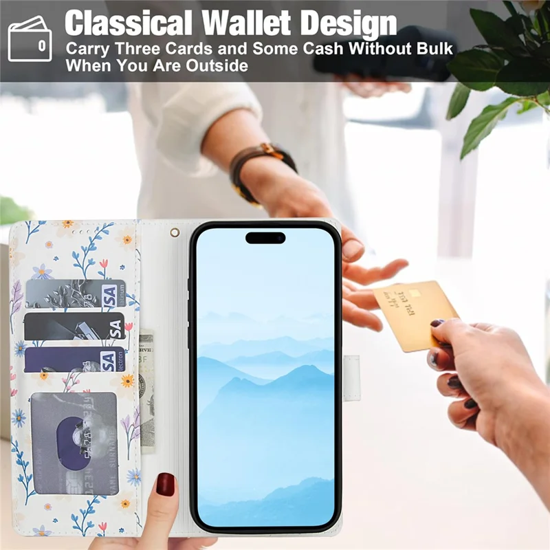 For iPhone 16 Pro Max Wallet Case Rhombic Floral Design Leather Flip Phone Cover with Strap - A2