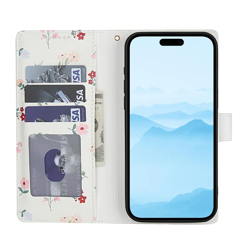 For iPhone 16 Pro Wallet Case Rhombic Floral Design Leather Flip Phone Cover with Strap - A1