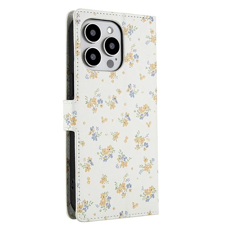 Cover a portafoglio per iPhone 16 Pro con design floreale romboidale, in pelle con cinturino - A5