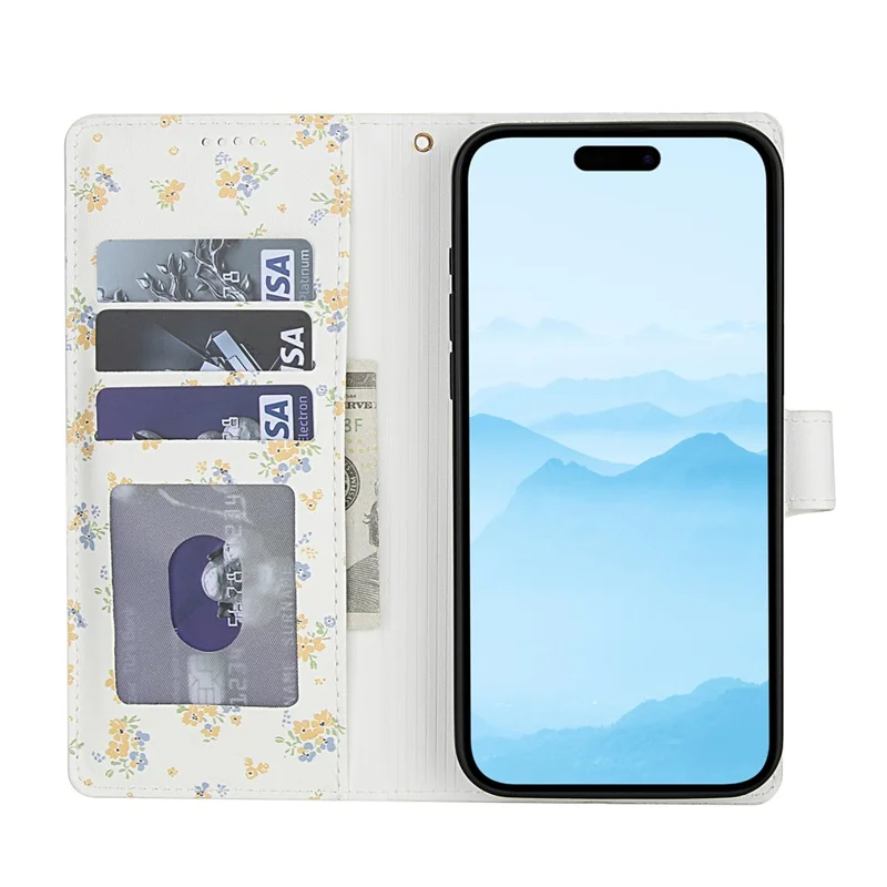 Cover a portafoglio per iPhone 16 Pro con design floreale romboidale, in pelle con cinturino - A5