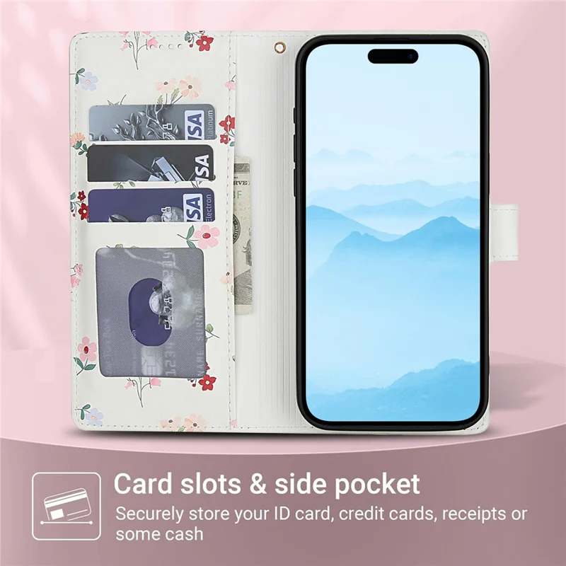 For iPhone 16 Plus Wallet Case Rhombic Floral Design Leather Flip Phone Cover with Strap - A1