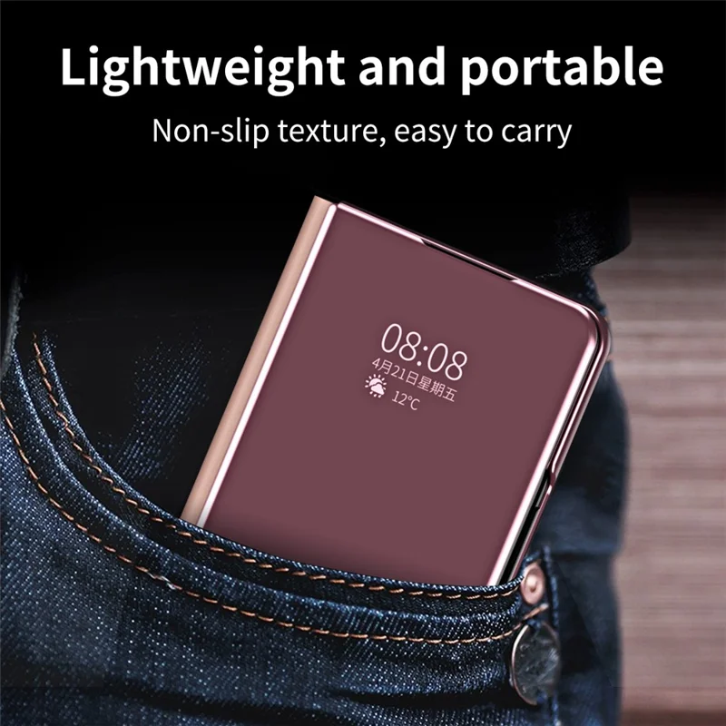 Für Samsung Galaxy Z Fold7 5G Hülle mit Elektroplatierung, Sichtfenster, Ständer und Leder-Handyhülle - Rosa