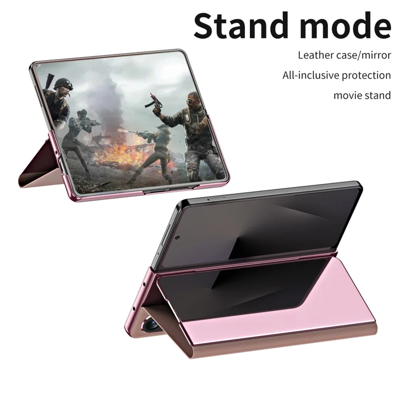 Für Samsung Galaxy Z Fold7 5G Hülle mit Elektroplatierung, Sichtfenster, Ständer und Leder-Handyhülle - Rosa