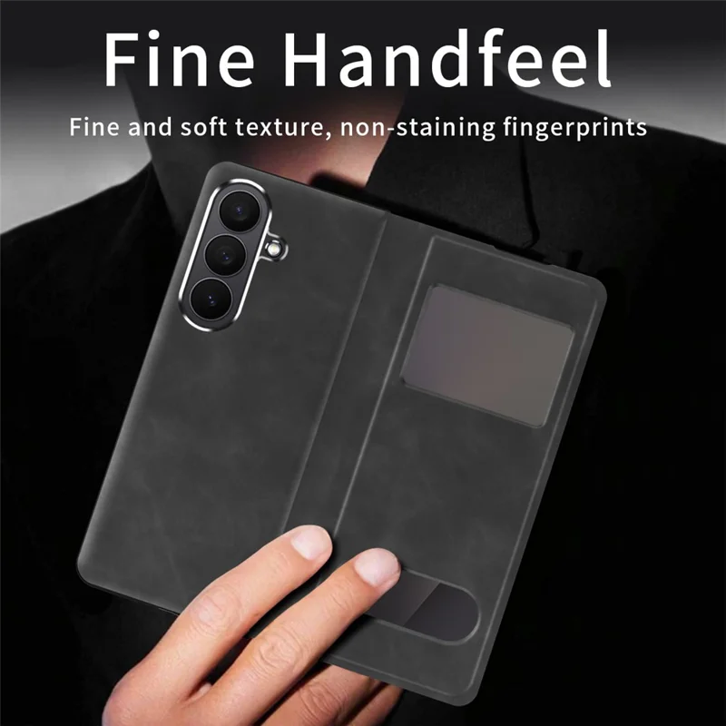 For Samsung Galaxy Z Fold7 5G Case View Window PU Leather Phone Cover - Black