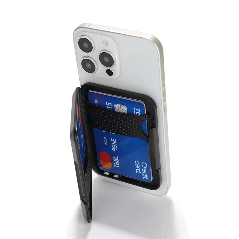 Magnetic Card Holder Case PC Cellphone Card Slots with Kickstand Function