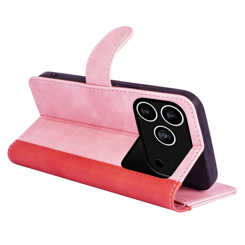 For iPhone 17 Pro Max Wallet Case Leather Phone Cover Splicing Color - Pink