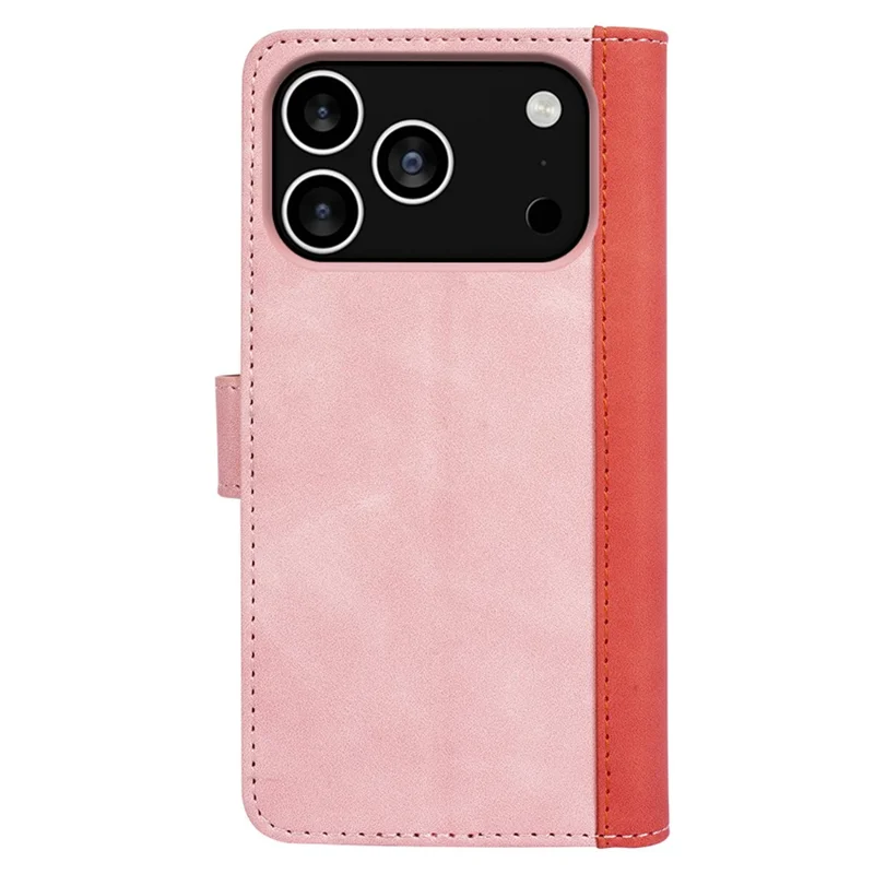 For iPhone 17 Pro Max Wallet Case Leather Phone Cover Splicing Color - Pink