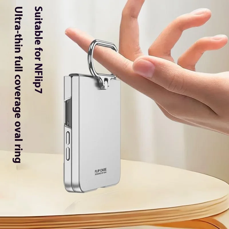 GKK For Samsung Galaxy Z Flip7 5G Case Oval Kickstand Hard PC Phone Back Cover with Small Film - Silver