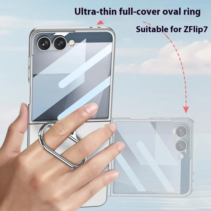 GKK For Samsung Galaxy Z Flip7 5G Case Oval Kickstand Hard PC Phone Back Cover with Small Film - Silver