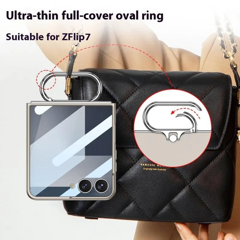 GKK For Samsung Galaxy Z Flip7 5G Case Oval Kickstand Hard PC Phone Back Cover with Small Film - Silver
