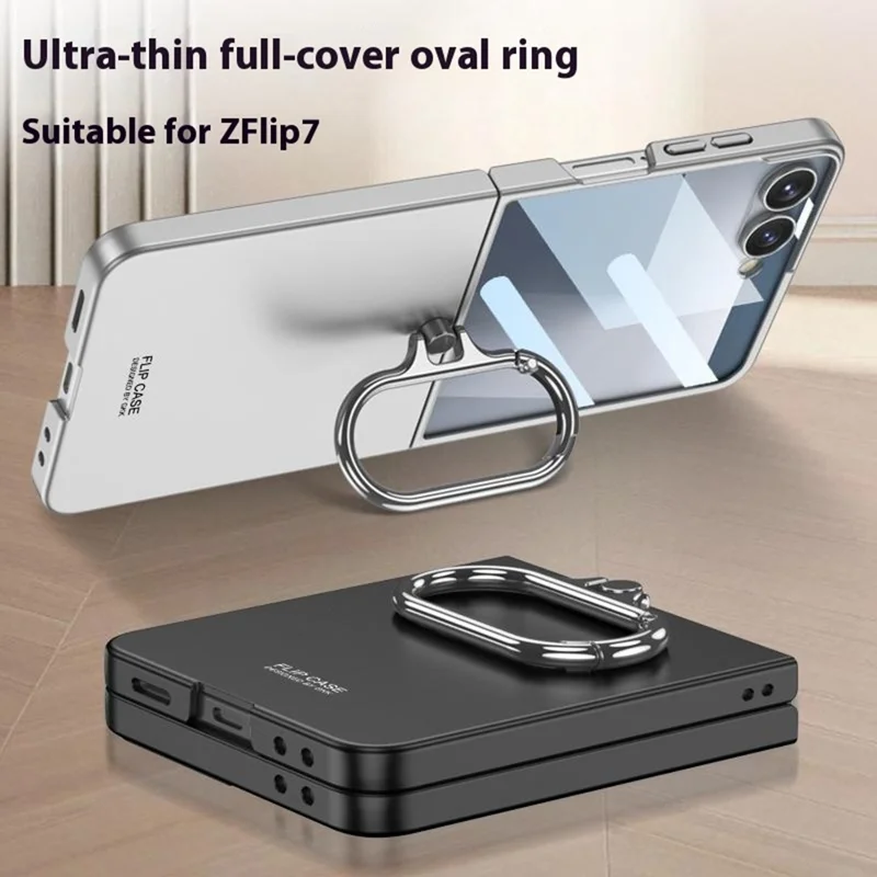 GKK For Samsung Galaxy Z Flip7 5G Case Oval Kickstand Hard PC Phone Back Cover with Small Film - Silver