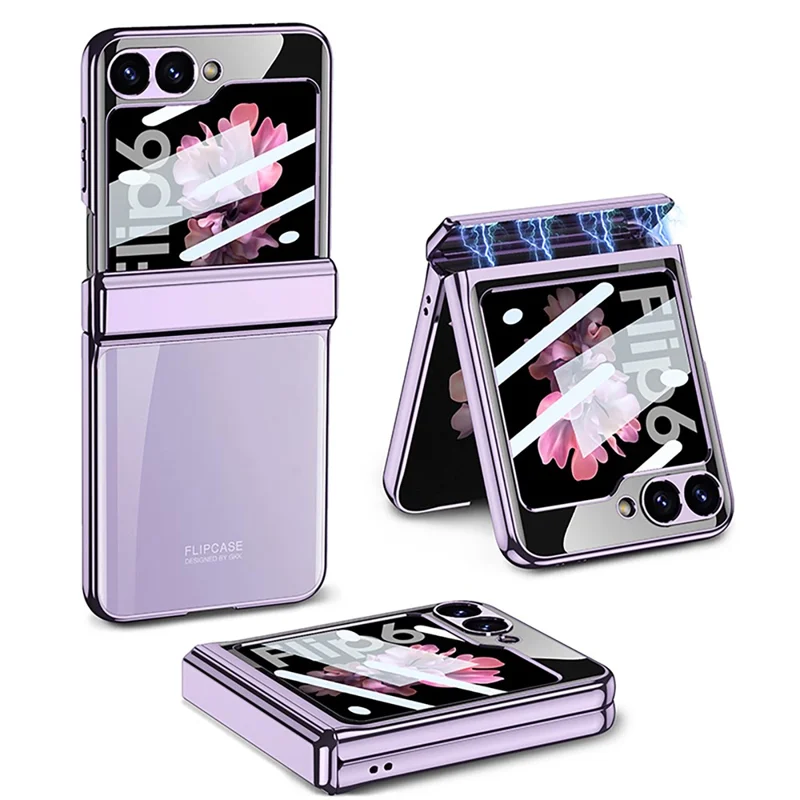 GKK For Samsung Galaxy Z Flip7 5G Case Hinge Protection PC Tempered Glass Clear Phone Back Cover - Champagne Gold