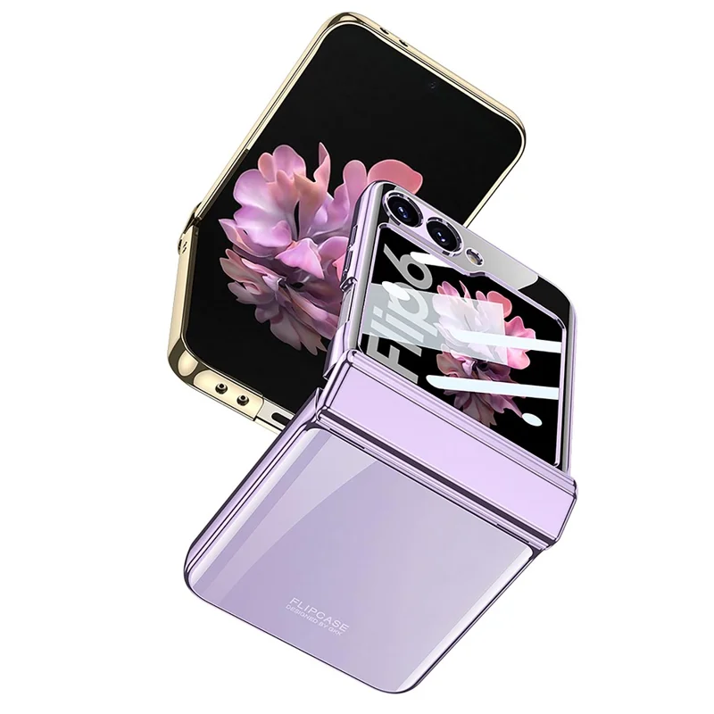 GKK For Samsung Galaxy Z Flip7 5G Case Hinge Protection PC Tempered Glass Clear Phone Back Cover - Champagne Gold