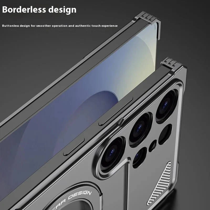 Capa de Metal para Samsung Galaxy S25 Ultra Sem Moldura com Dissipação de Calor e Suporte - Cinza Titânio