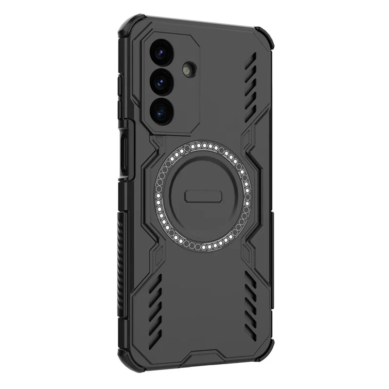 For Samsung Galaxy A17 5G Magnetic Case Butterfly Armor Hollow Heat Dissipation PC + TPU Phone Cover - Black