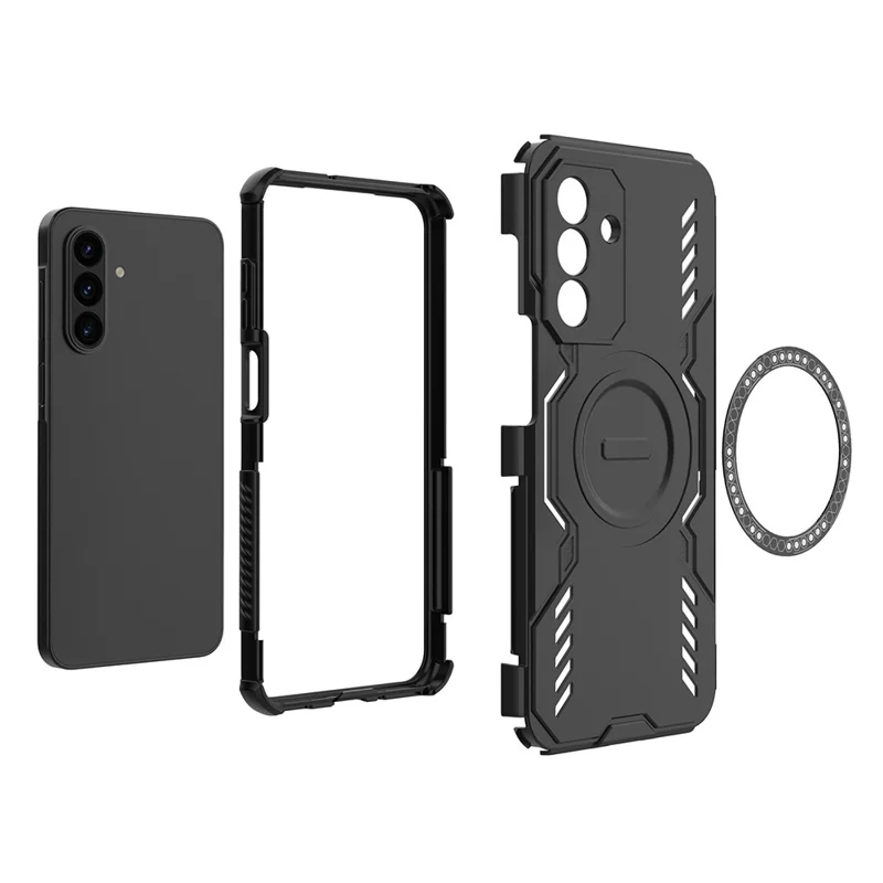 For Samsung Galaxy A17 5G Magnetic Case Butterfly Armor Hollow Heat Dissipation PC + TPU Phone Cover - Black