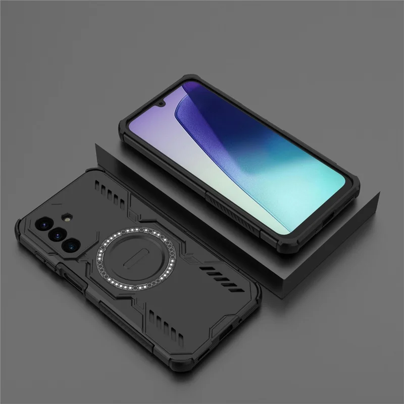 For Samsung Galaxy A17 5G Magnetic Case Butterfly Armor Hollow Heat Dissipation PC + TPU Phone Cover - Black