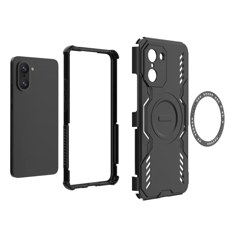 Für OnePlus Nord CE5 5G / Ace 5 Racing 5G Magnetische Hülle Schmetterling Rüstung Hohle Wärmeableitung PC + TPU Handyhülle - Schwarz