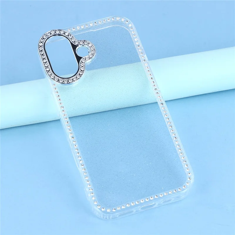 For iPhone 17 Case Rhinestone Edge Glitter Back TPU + PC IMD Phone Cover - Glitter Transparent