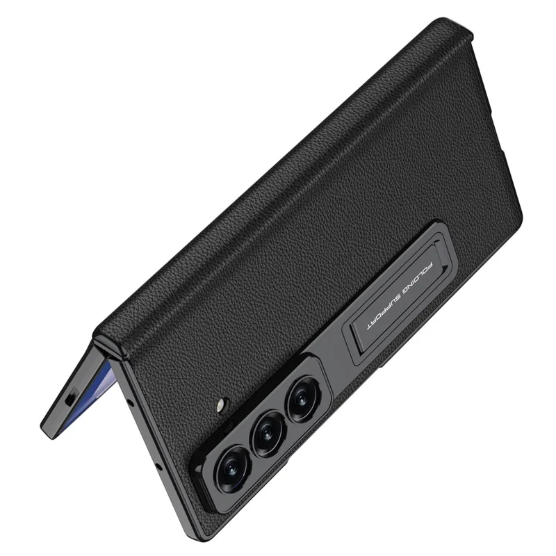 GKK For Samsung Galaxy Z Fold7 5G Case with Kickstand PU PC Tempered Glass Protective Phone Cover - Black