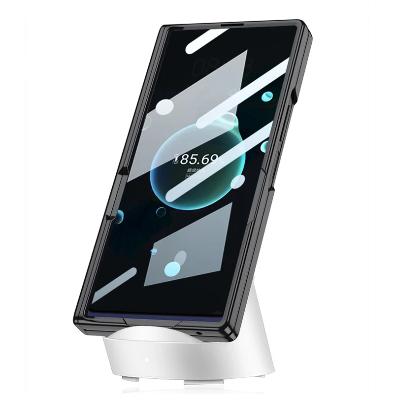GKK For Samsung Galaxy Z Fold7 5G Case with Kickstand PU PC Tempered Glass Protective Phone Cover - Black