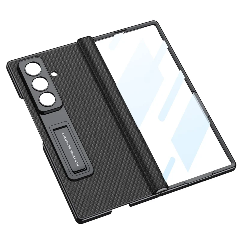 GKK For Samsung Galaxy Z Fold7 5G Case with Kickstand PU PC Tempered Glass Protective Phone Cover - Black