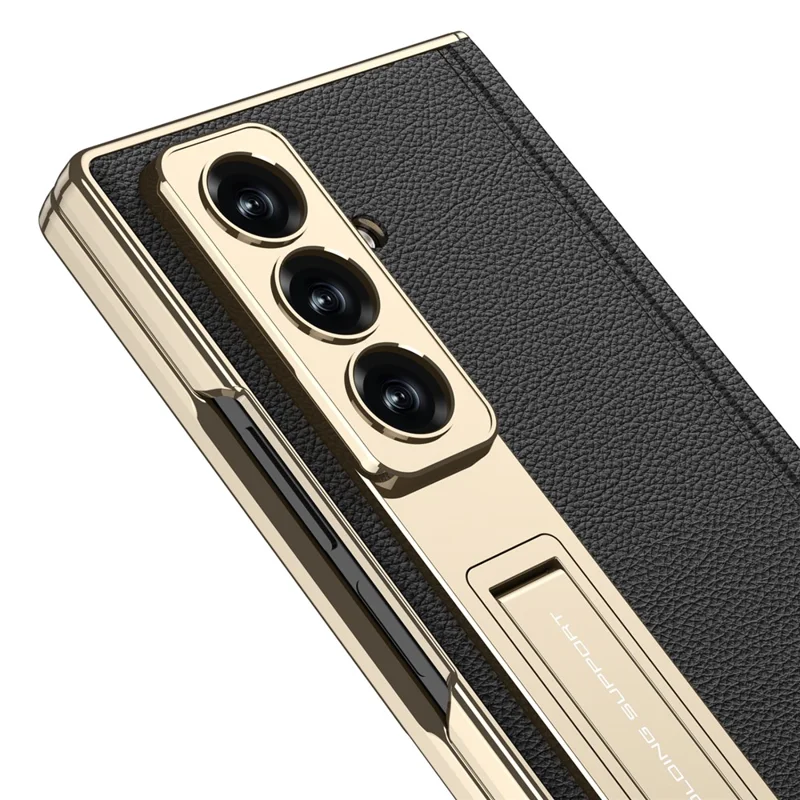 GKK For Samsung Galaxy Z Fold7 5G Case with Kickstand PU PC Tempered Glass Protective Phone Cover - Black