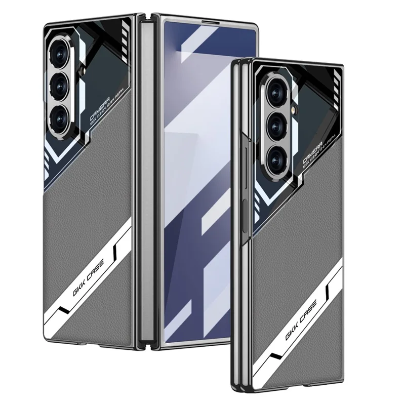 GKK для Samsung Galaxy Z Fold7 5G магнитный чехол с электролитическим ПК + закаленное стекло + кожаная обложка для телефона - Серый