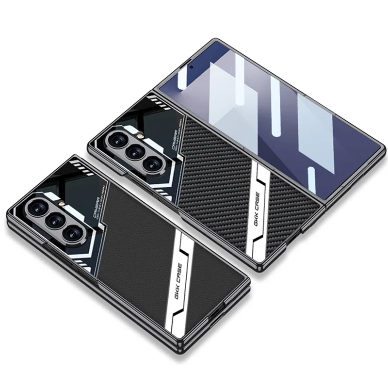 GKK для Samsung Galaxy Z Fold7 5G магнитный чехол с электролитическим ПК + закаленное стекло + кожаная обложка для телефона - Серый