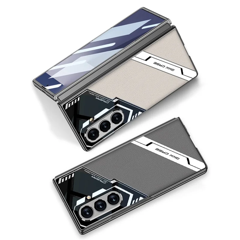 GKK для Samsung Galaxy Z Fold7 5G магнитный чехол с электролитическим ПК + закаленное стекло + кожаная обложка для телефона - Серый